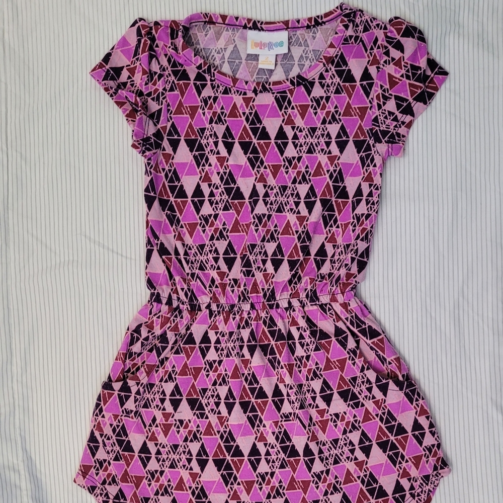 LuLaRoe girls 2 dress Mae with pockets pink and purple pattern 2T 3T
